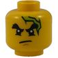 Minifig Head Cole, Dual Sided, Bushy Eyebrows, Chin Dimple, Lightning Bolt, Scowl / Open Mouth with Teeth Print [Hollow Stud]