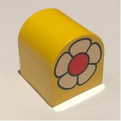 Duplo Brick 2 x 2 x 2 Curved Top with White Flower with Red Center Print