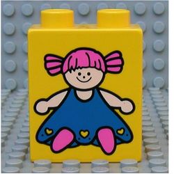 Duplo Brick 1 x 2 x 2 with Blue Doll Print