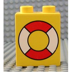 Duplo Brick 1 x 2 x 2 with Life Preserver Print