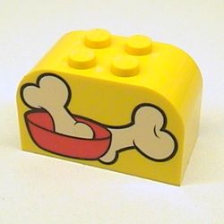 Brick Curved 2 x 4 x 2 Double with Dog Bones Print