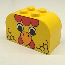 Brick Curved 2 x 4 x 2 Double with Chicken Face Print