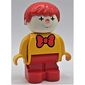 Duplo Figure, Early with Joined Legs Red, Red Bow Tie, Clown Facepaint Print