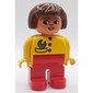 Duplo Figure, Early, Hair Bob Brown, Red Legs, Red Buttons and Gray Wrench, Turned Down Nose Print