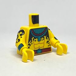 Torso Bare Chest with Large Dark Azure and Dark Red Necklace, and Dark Red Belt with Dark Azure Buckle Print, Yellow Arms and Hands with Cuffs and Black Spots Print