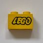Brick 1 x 2 with LEGO Logo Open O Black Outline Print