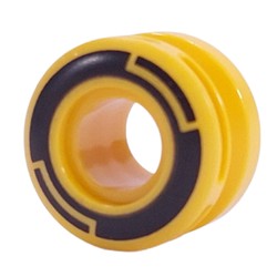 LEGO part upn9997pr0001 Wheel 11 x 8 with Center Groove, One Smooth Side with Black Circles print in Bright Yellow/ Yellow
