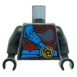 Torso Armor, Dark Red with Dark Azure Belt and Strap, Gold Phoenix Print, Black Arms and Hands