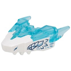 LEGO part 100588pat0001pr0002 Creature Body Part, Dragon Head Upper Jaw with Spikes with Trans-Light Blue Pattern, Dark Blue/Sand Blue Eye, Scales print in White