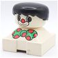 Duplo 2 x 2 x 2 Figure Brick, Spiky Bangs, Black Hair, Clown Make-up, Green Bow Tie with Red Dots, Red Nose Print
