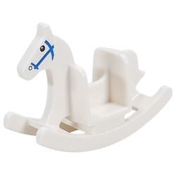 LEGO part 2519pr0001 Rocking Horse with Blue Bridle, Black Eyes print in White