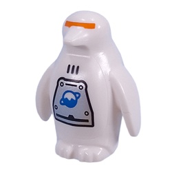LEGO part 26076pr0003 Animal, Bird, Penguin with Orange Slit for Eyes, Ice Planet Logo on Silver Metal Plating print in White