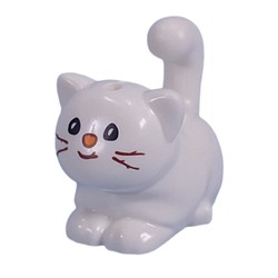 LEGO part 2652pr9999 Animal, Cat, Chubby with Black Eyes, Whiskers, Coral Nose print in White