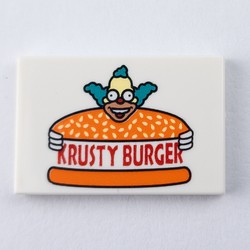 LEGO part 26603pr0155 Tile 2 x 3 with Krusty Burger print in White