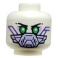 Minifig Head PIXAL, Green Eyes, Black Eyebrows, Dark Purple Circuitry, Smile / Lavender Breathing Mask
