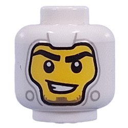 LEGO part 28621pr9780 Minifig Head Facemask, Yellow Face, Black Eyebrows, Breathing Mask / Crooked Smile in White