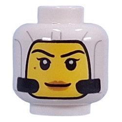 LEGO part 28621pr9977 Minifig Head White Hood, Yellow Face, Microphones, Peach Lips in White