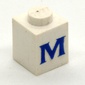 Brick 1 x 1 with Blue 'M' Print (Serif Font)