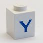 Brick 1 x 1 with Blue 'Y' Print (Serif Font)