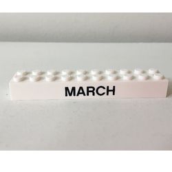 Brick 2 x 10 with Black 'MARCH' / 'APRIL' Print
