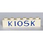 Brick 1 x 6 without Bottom Tubes with Cross Side Supports with 'KIOSK' Serif Blue print