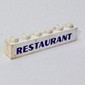 Brick 1 x 6 without Bottom Tubes with Cross Side Supports with 'RESTAURANT' Thick Blue Print
