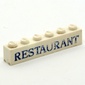 Brick 1 x 6 without Bottom Tubes with Cross Side Supports with 'RESTAURANT' Serif Blue Print