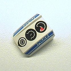 Slope Curved 2 x 2 with Lip, No Studs with Gauges and Police Blue Line Print