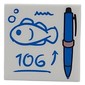 Tile 2 x 2 with Blue Pen, Drawing of Fish, '106' print