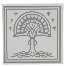Tile 2 x 2 with Light Bluish Grey Tree, Stars, Border print (White Tree of Gondor)