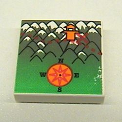 Tile 2 x 2 with Map - Orient Compass Mountains and Temple Print [7417]