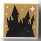 Tile 1 x 1 with Black Hogwarts Silhouette, Gold Background print