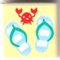 Tile 1 x 1 with Medium Blue Sandals, Red Crab on Bright Light Yellow Background print