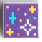 Tile 1 x 1 with Pixelated Bright Light Orange/Dark Azure/White Stars on Dark Purple Background print