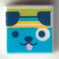 Tile 1 x 1 with Dark Azure Dog with Yellow Headband print