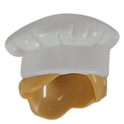 LEGO part 31895pat0004 Hair and Hat, Chef, Ochre Yellow Hair with Bun Pattern in White