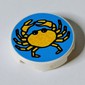 Tile Round 2 x 2 with Blue Background and Yellow Crab Print