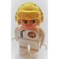 Duplo Figure, Early, Aviator Hat Yellow, White Legs, Black Zipper and '1' Print