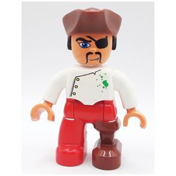 Duplo Figure with Pirate Hat, Peg Leg, Chef Jacket, Eyepatch Print