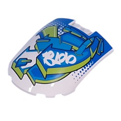 LEGO part 5274pr0001 Windscreen 6 x 8 Curved with Blue/Lime Arrows, Graffiti print in White