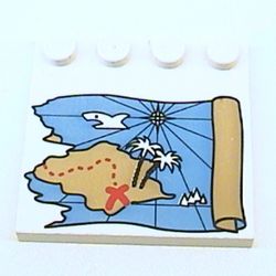 Plate Special 4 x 4 with Studs on One Edge and Ocean Pirate Treasure Map Right-Half Print
