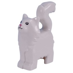 LEGO part 6329pr0001 Animal, Cat with Furry Chest, Bright Pink Nose print in White