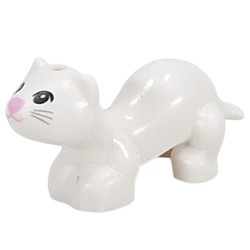 LEGO part 6903pr0003 Animal, Ferret with Black Eyes, Whiskers, Bright Light Nose print in White