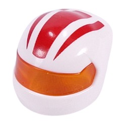 LEGO part 7071pat0005pr0002 Helmet, Formula 1 with Trans-Orange Visor pattern and Red Stripes print in White