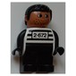 Duplo Figure, Early, with Short Parted Hair Black, Black Legs, Black Arms, Black Stripes and '2-672' Print (Criminal)