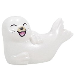 LEGO part 7841pr0002 Animal, Seal, Lying on Side with Tan Nose, Bright Pink/Dark Pink Mouth, Laughing print in White