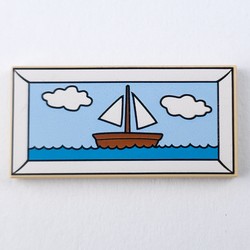 LEGO part 87079pr9860 Tile 2 x 4 with Painting of Sail Boat print in Brick Yellow/ Tan