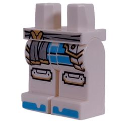 LEGO part 970c27pr0008 Hips and White Legs with Light Bluish Grey Sash,, Gold/Medium Azure Armor, Toes print in White