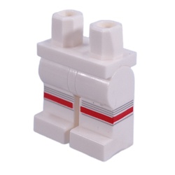 LEGO part 970c27pr0012 Hips and White Legs with Red Knees, Silver Stripes print in White