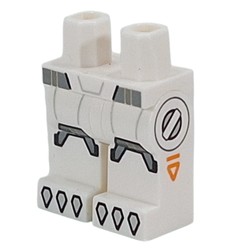 LEGO part 970c27pr0062 Hips and White Legs with Silver Armor, Black Claws print in White